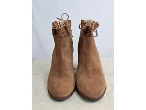 Crown & Ivy Brown Suede Ankle Boots with Ruffle Detail, Size 10M